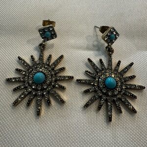 Turquoise and Gold Starburst Earrings